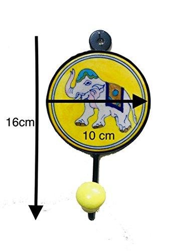 ArtMartJaipur Indian Elephant Silica Stone Blue Pottery Elephant Yellow Key Holder