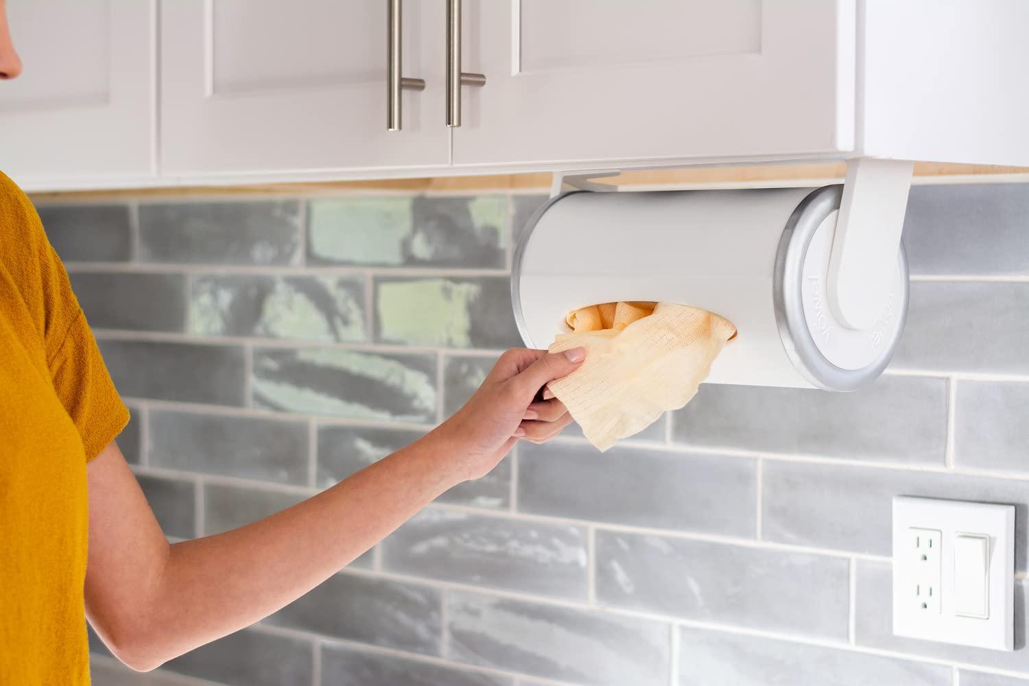 YOWEL YOWEL Under Cabinet Reusable Towel Dispenser | Includes 40-Eco Friendly Reusable Towels, 1-Mesh Bag, 2-Hooks