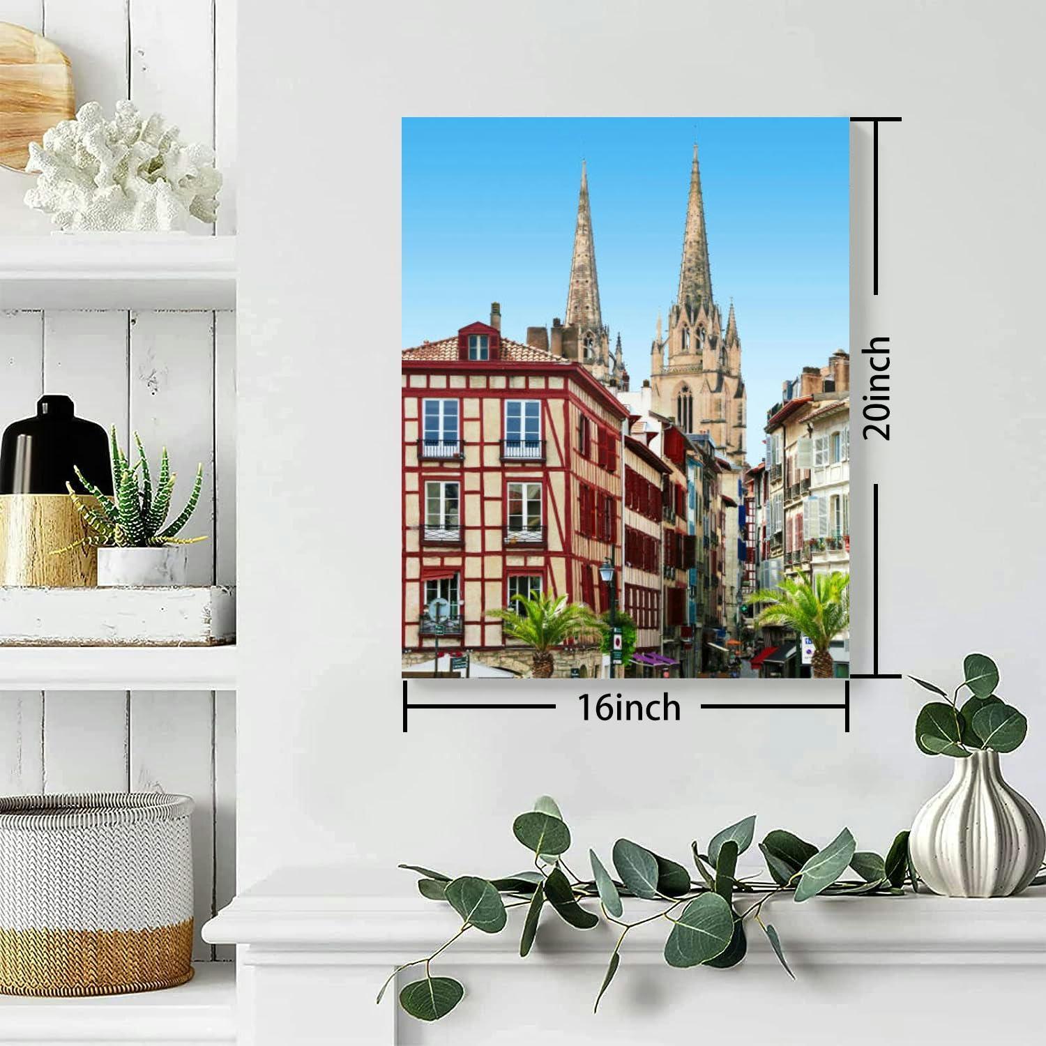 CLOGGS Bathroom Wall Art Decor Bathroom Pictures for Wall Artwork Bayonne France French Basque Country House France Town Framed Canvas Wall Art for Bedroom Dining Room Farmhouse 16\"x20\"