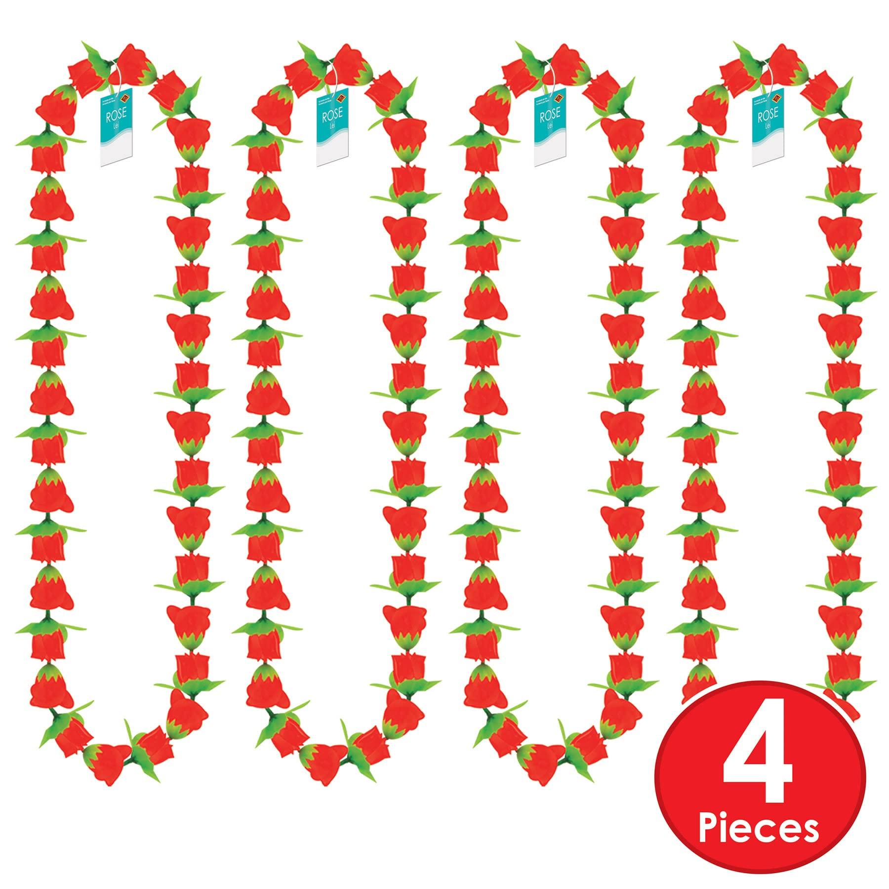 Beistle Beistle 4 Piece Fabric Rose Leis For Derby Day Party Luau Theme Hawaiian Tropical Floral Necklaces Hula Girl Accessories
