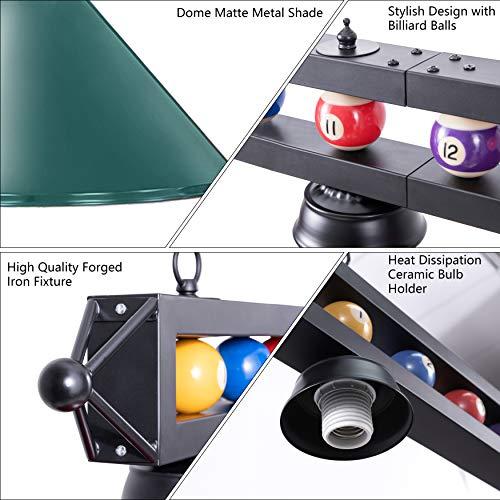 Wellmet Wellmet 59" Pool Table Light, 3 Lights Hanging Pool Table Lighting, Adjustable Billiard Lights for 7ft 8ft 9ft Pool Billiard Table, Bar Table, Green