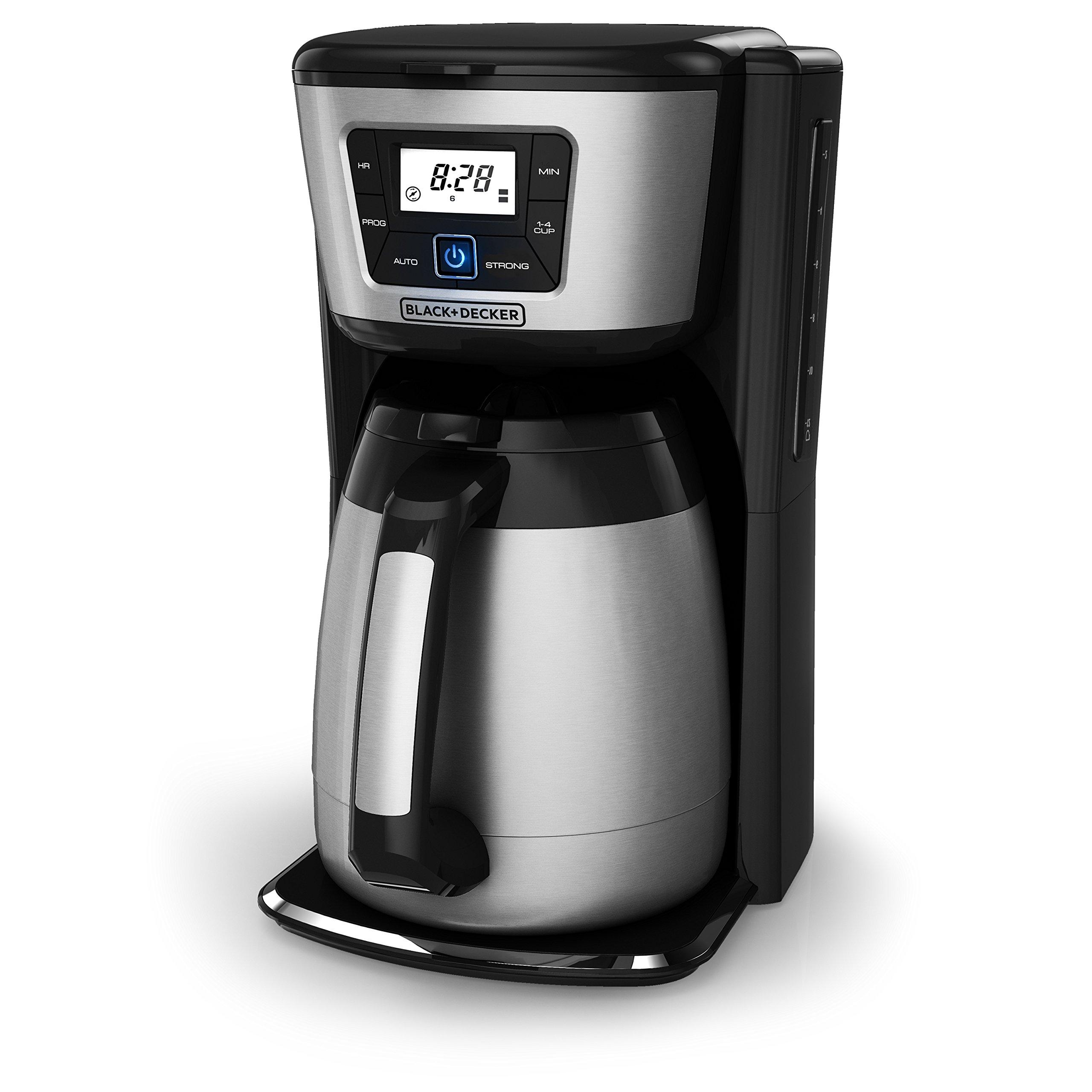 BLACK+DECKER BLACK+DECKER 12-Cup Thermal Coffeemaker, Black/Silver, CM2035B & Coffee Grinder One Touch Push-Button Control, 2/3 Cup Bean Capacity, Stainless Steel