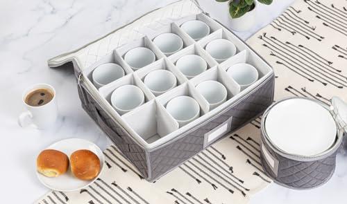 StackStorePlusMore China Storage Case - Salad Plate Quilted Case - 10\" W x 6\" H - Gray - Includes 12 Felt Separators - Stackable With Padded Interior to Store your Dinnerware Dishes
