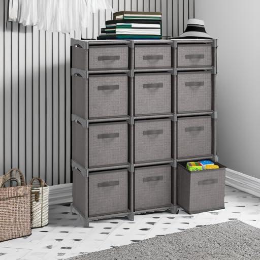 Nestl 12 Cube Storage Organizer - Gray Cube Organizer Shelf, DIY Storage Cubes Organizer Shelves with Fabric Storage Cubes, Sturdy Cubbies Storage Shelves, Cube Storage Shelf for Bedroom, Playroom and More