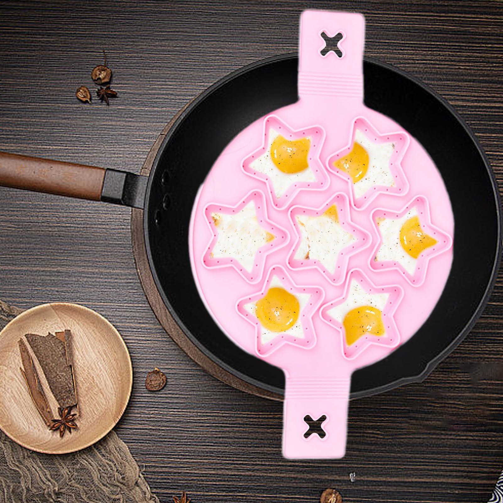 Beufee Pancake Mold, 2 PCS Silicone Eggs Pancake Making Mold, Pancake Molds Ring Fried Egg Mold Pink Non Stick Egg Ring Egg Cooker Pan Flip Mold Love and Heart Shapediy Kitchen Accessories