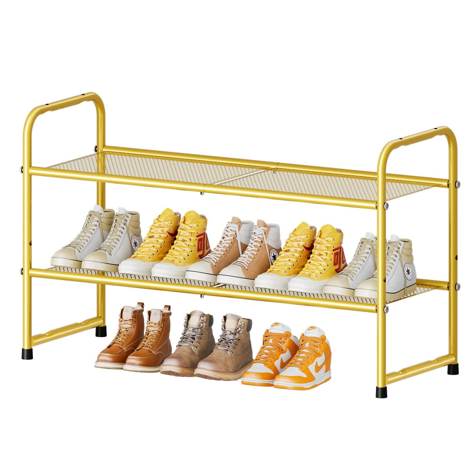 SUFAUY SUFAUY Shoe Rack for Closet, 32 inch Metal Shoe Rack Organizer Heavy Duty, 2 Tier Mesh for Shoes, Gold
