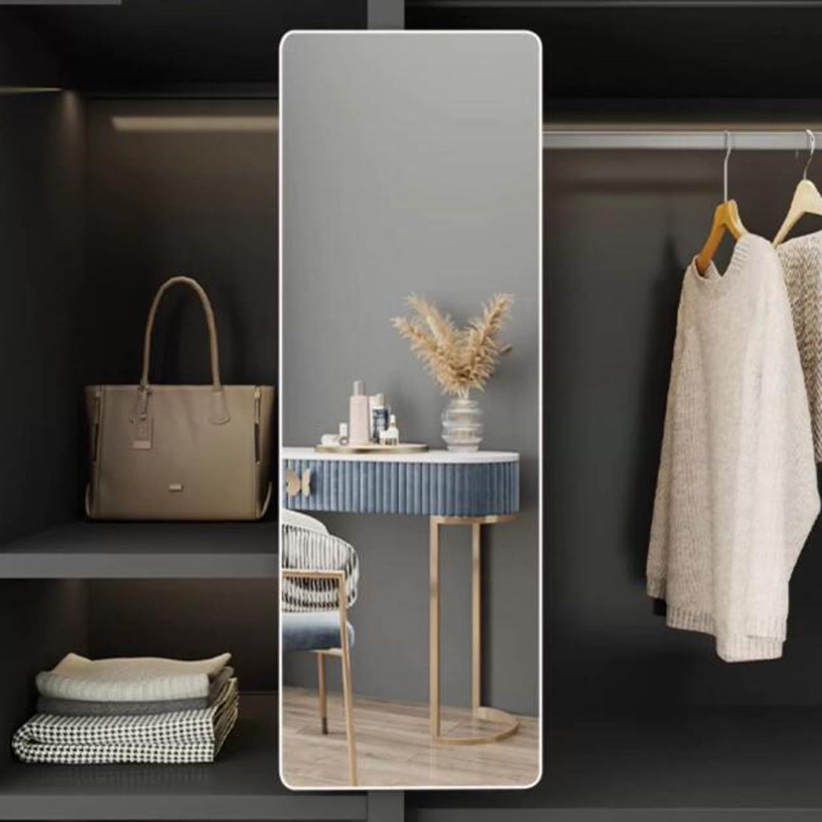 SBCC Wardrobe Mirror Built-in Invisible Dressing Mirror Hidden Sliding Full-Length Mirror Slide Rail Folding Telescopic Built-in Fitting Mirror (Color : White, Small : 90 * 35)