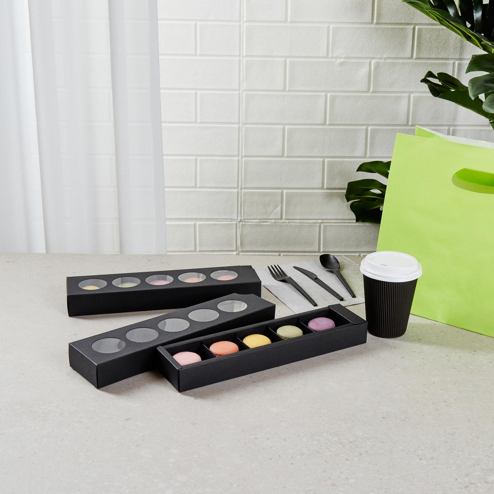 Restaurantware Restaurantware Valentino 12 Inch Macaron Boxes 100 Macaron Packaging - Holds 5 Macarons With Lids Black Paper Macaron Gift Boxes Separate Compartments For Gifts and Parties