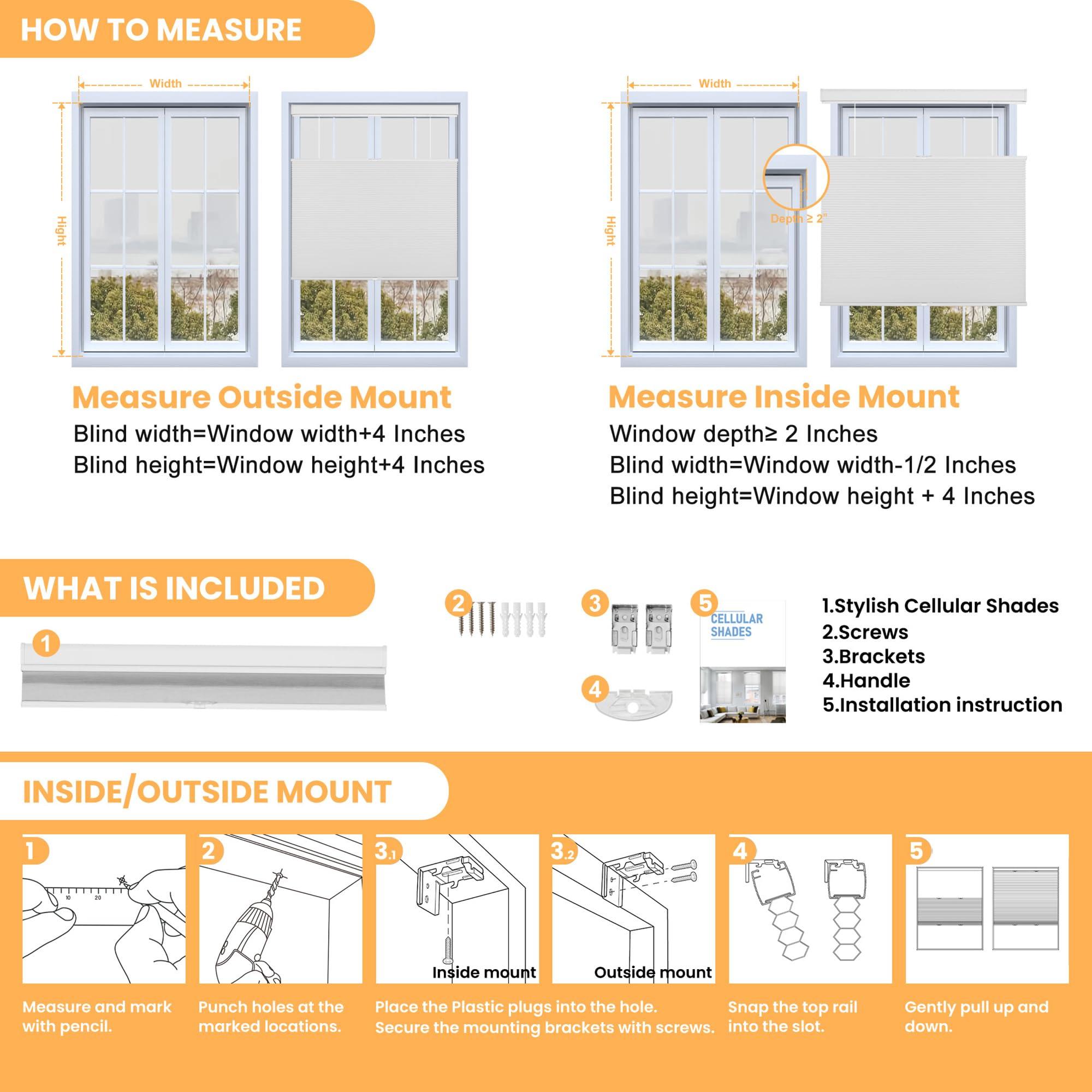 Sulugood Sulugood Top Down Bottom Up Cellular Shades Honeycomb Blinds Easy Install Blackout Cellular Blinds for Window.Beige.47 W x 56" H