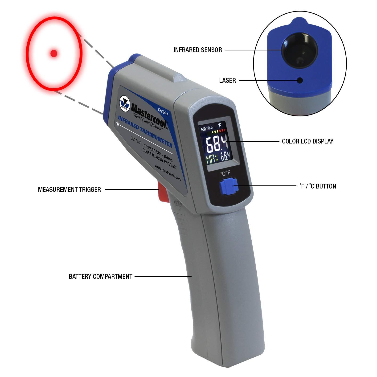 MASTERCOOL Mastercool Infrared Thermometer with Circular Laser, 12:1 Ratio, 52224-A-SP, Gray