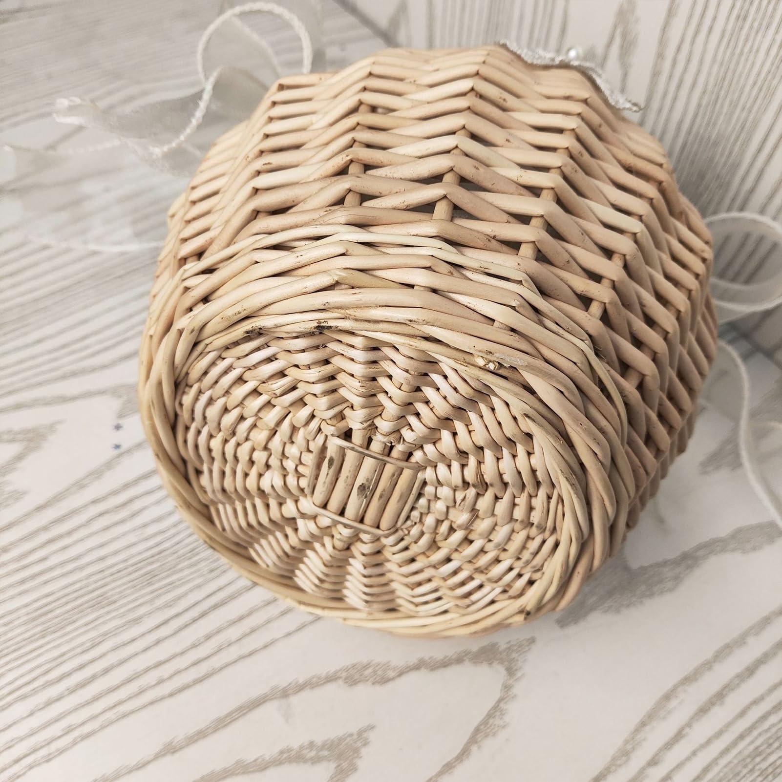JUOPZKENN JUOPZKENN Rattan Flower Basket,Pearl Flower Girl Basket Rattan Basket Flower Girl Bag Rustic Flower Girl Basket Wicker Basket for Wedding Flower Girl Accessories(18cm / 7.1in-White 2)