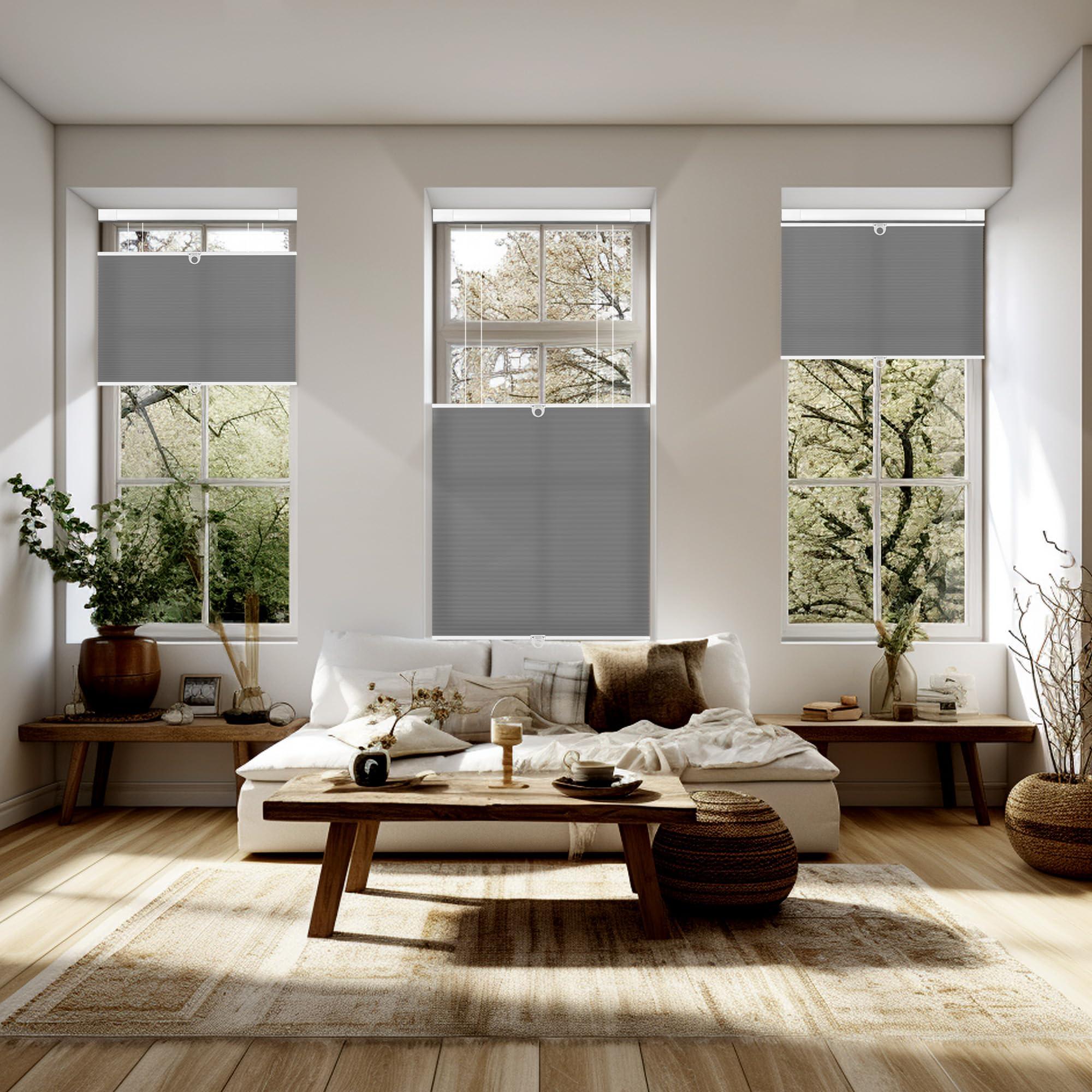 Doing-X Doing-X Cordless Cellular Shades Blackout Top Down Bottom Up No Tool No Drill Honeycomb Cellular Window Blinds Room Darkening French Door Blinds for Kitchen Living Room Office,Black,39" W x 48" H