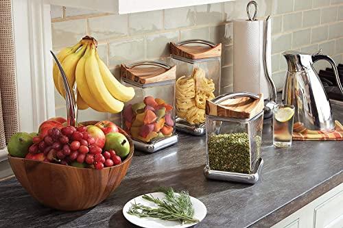 nambe nambe Fruit Tree Bowl | Fruit Basket with Banana Hanger | Large Decorative Wooden Fruit Bowl for Kitchen Counter or Centerpiece Table Décor | Made of Acacia Wood and Metal Alloy | 12-Inch