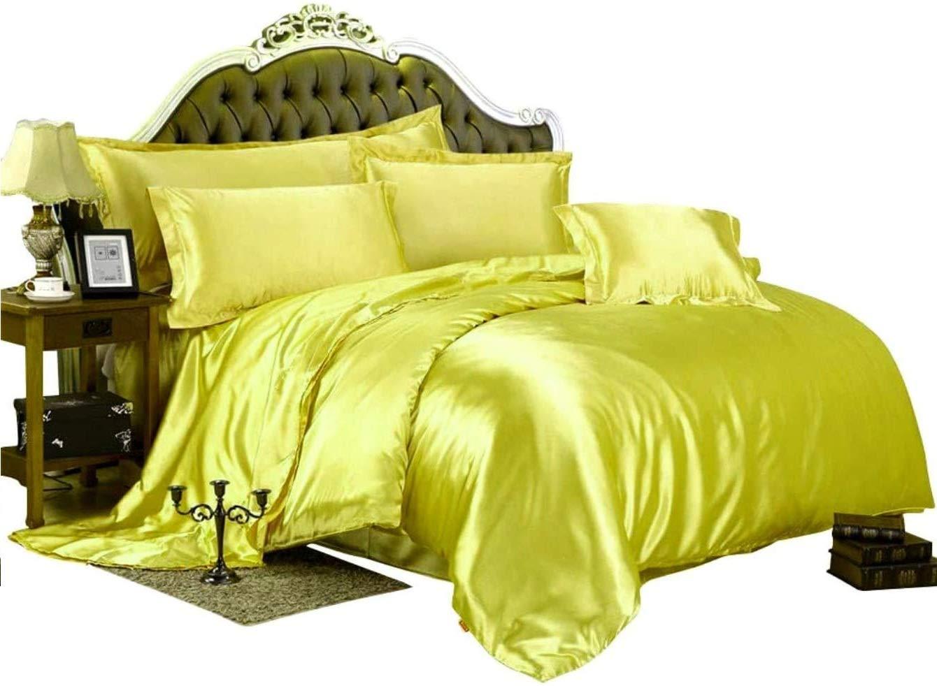 OCEAN BEDDINGS OCEAN BEDDINGS Luxury Super Soft Silk Like Satin Bed in Bag 1 Piece Yellow 600 GSM Warm Comforter Set Hotel Quality Breathable Duvet Insert Set Twin