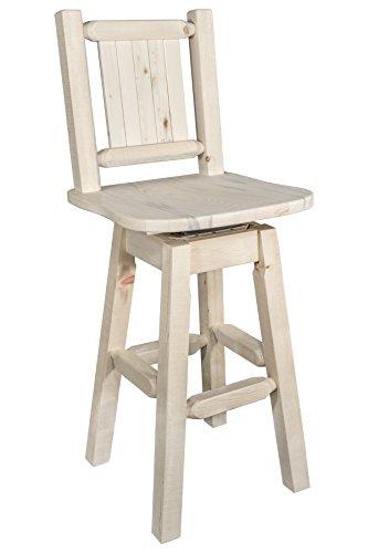 Montana Woodworks Montana Woodworks Homestead Collection Counter Height Barstool with Back & Swivel, Laser Engraved Elk Design, Ready to Finish