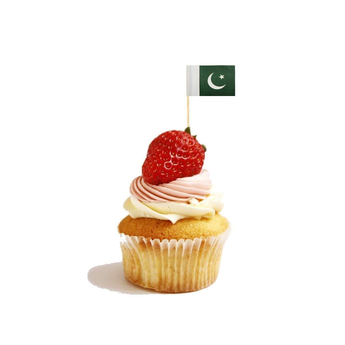 JAVD CYPS 100 Pcs Pakistan Flag Pakistani Toothpick Flags, Small Mini Stick Cupcake Toppers Pakistani Flags,Country Picks Party Decoration Celebration Cocktail Food Bar Cake Flags