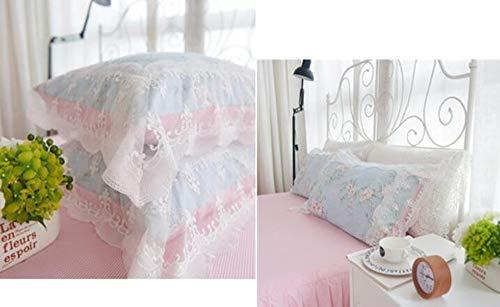Mbay Mbay Girls Blue Pink Lace Bed Set Twin, Chic Flower Print Duvet Cover Cotton, Princess Fashion Bed Skirt, 3PCS