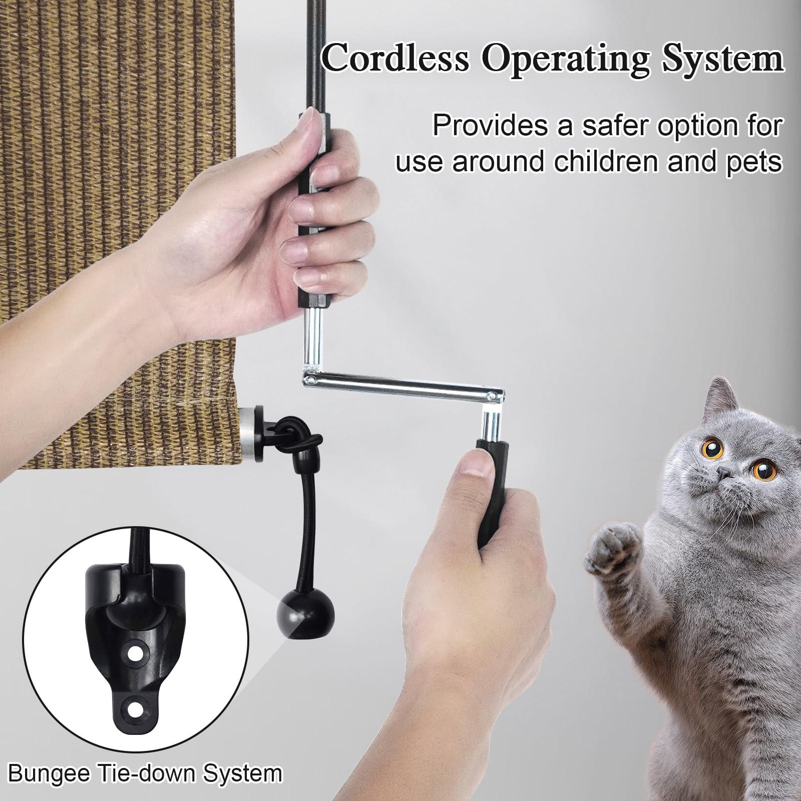 Amagenix Amagenix Outdoor Roller Shades 7'(W) X 8'(H), Exterior Cordless Patio Shades Roll Up Outdoor Blinds with 90% UV Protection, Two-Section Poles with One-Piece Fabric, Coffee Brown