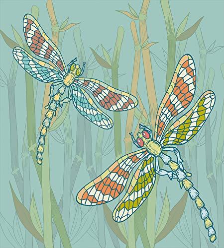 Ambesonne Ambesonne Dragonfly Duvet Cover Set, Doodle Style Giant Dragonfly on Lake Bushes Nature Exotic Picture Art, Decorative 3 Piece Bedding Set with 2 Pillow Shams, King Size, Almond Green