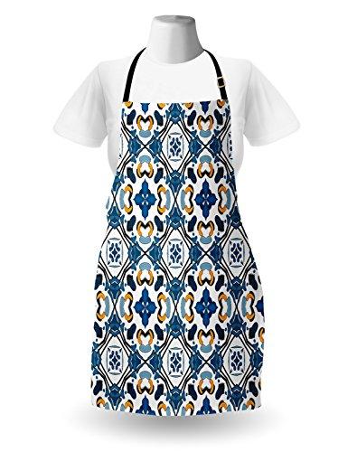 Ambesonne Ambesonne European Apron, Portuguese Ceramic Classic Tilework Building Artisan European Inspired Image Print, Unisex Kitchen Bib Apron with Adjustable Neck for Cooking Baking Gardening, Royal Blue