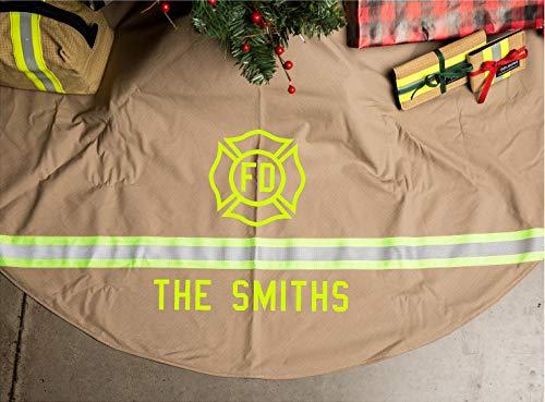 Fis Firefighter Personalized Tan Holiday Christmas Tree Skirt Decor