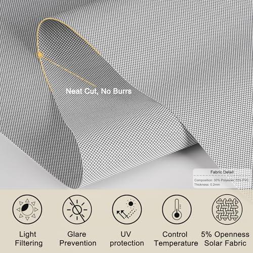 Sulugood Sulugood Light Filtering Blinds for Windows Cordless 5% Openness Solar Fabric Roller Shades Sheer and Glare Reduce Window Shades for Home Door Living Room Gray,28" W x 48" H