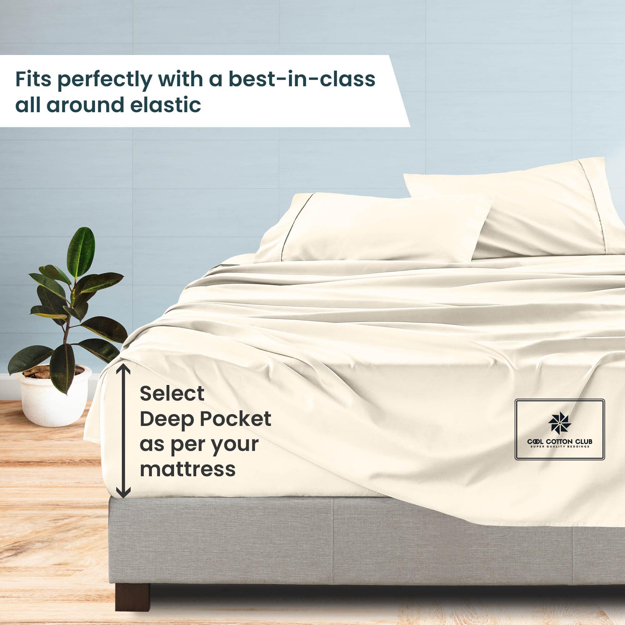 Cool Cotton Club Premium Hotel Quality 4-Piece Sheet Set King Size 800-TC Lightweight Super Soft Easy Care Combed Cotton Bed Sheets fits up to 7-9\" Deep Pocket (Solid, Ivory)