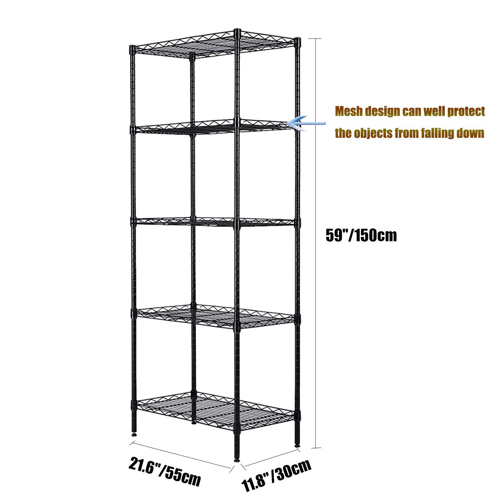 NAICKUC NAICKUC 5-Tier Storage Shelf Wire Shelving Unit Free Standing Rack Organization DIY Adjustable Height, Black,21.6" W x 11.8" D x 59" H