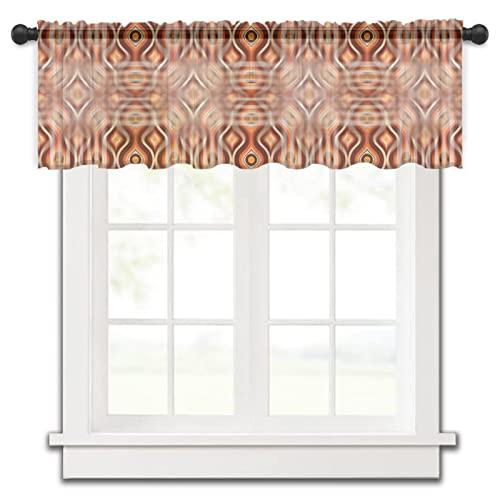 ZOE GARDEN ZOE GARDEN Abstract Valance Curtains for Kitchen/Living Room/Bathroom/Bedroom Window, Rod Pocket Small Topper Half Short Window Curtains Voile Sheer Scarf, Modern Geometric Circle Ombre Brown 54\"x18\"