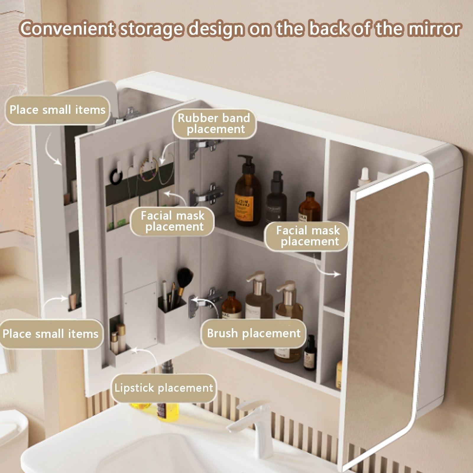 YITAYMLI Led mirror medicine cabinet,bathroom medicine cabinet with mirror and lights,Aluminum bathroom mirror with storage wall mounted,Intelligent defogging,bathroom vanity mirror,touch control,Stepless dimm