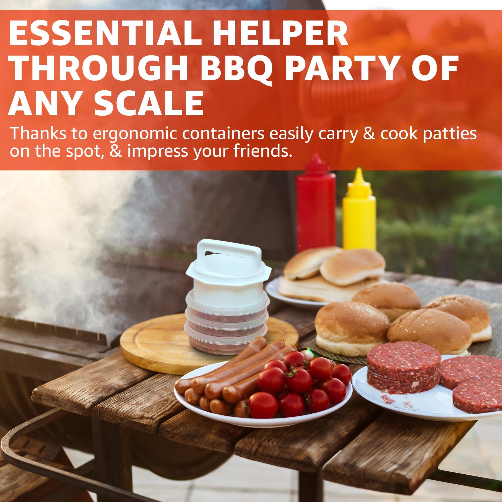 Miles Kimball Mission Gallery Hamburger Press Patty Maker - 4 in1, Burger Mold, Patty Press, 4 Storage Containers, 100 Round Papers - Hamburger Patty Maker Tool for BBQ - Burger Shaper for Meat, Veggie Patties