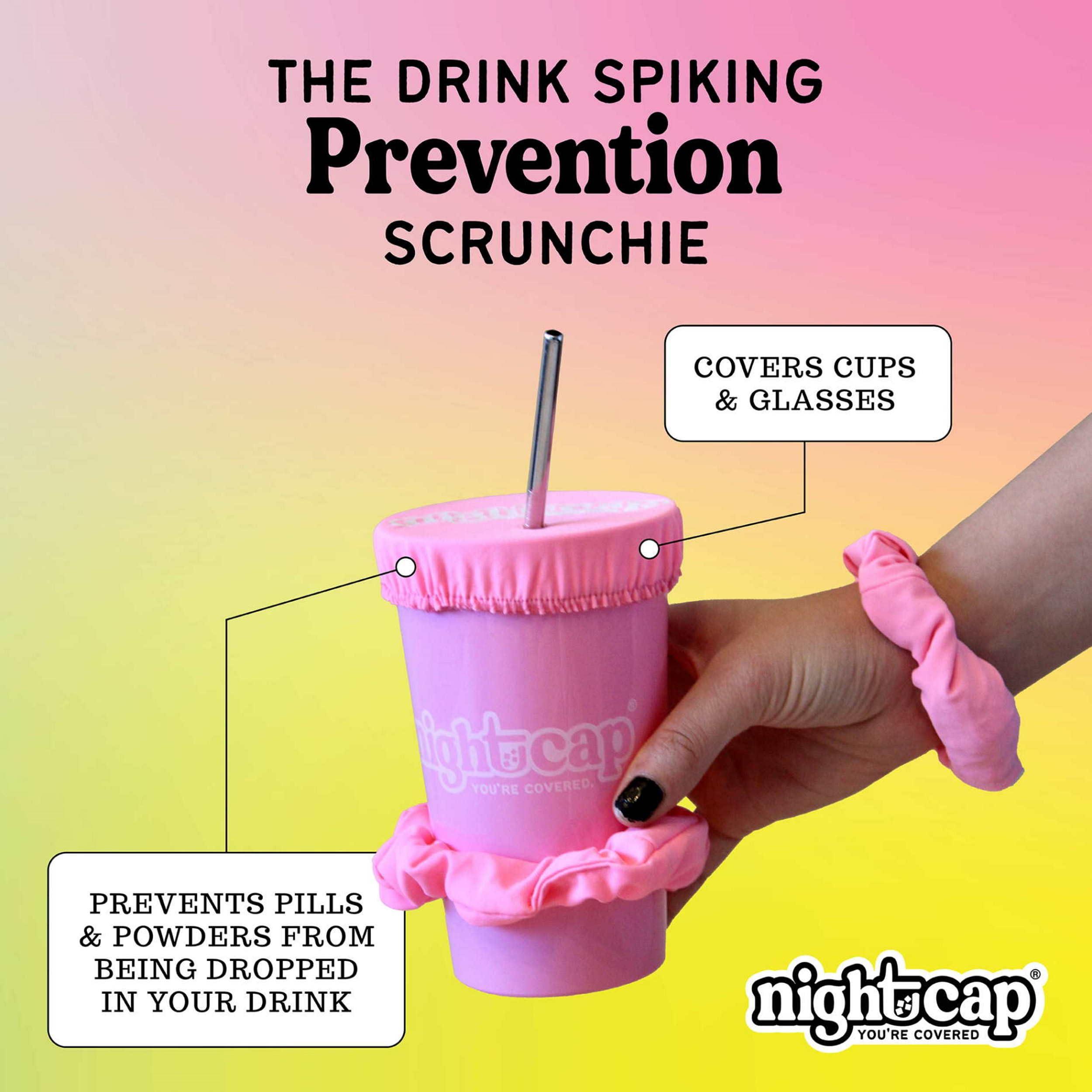 Nightcap The Original Nightcap Drink Cover Scrunchie As Seen On Shark Tank And TikTok - Reusable - Wear On Wrist Or In Hair, Prevent Drink Spiking - Sanitary Pocket Keeps Cover Clean Pink