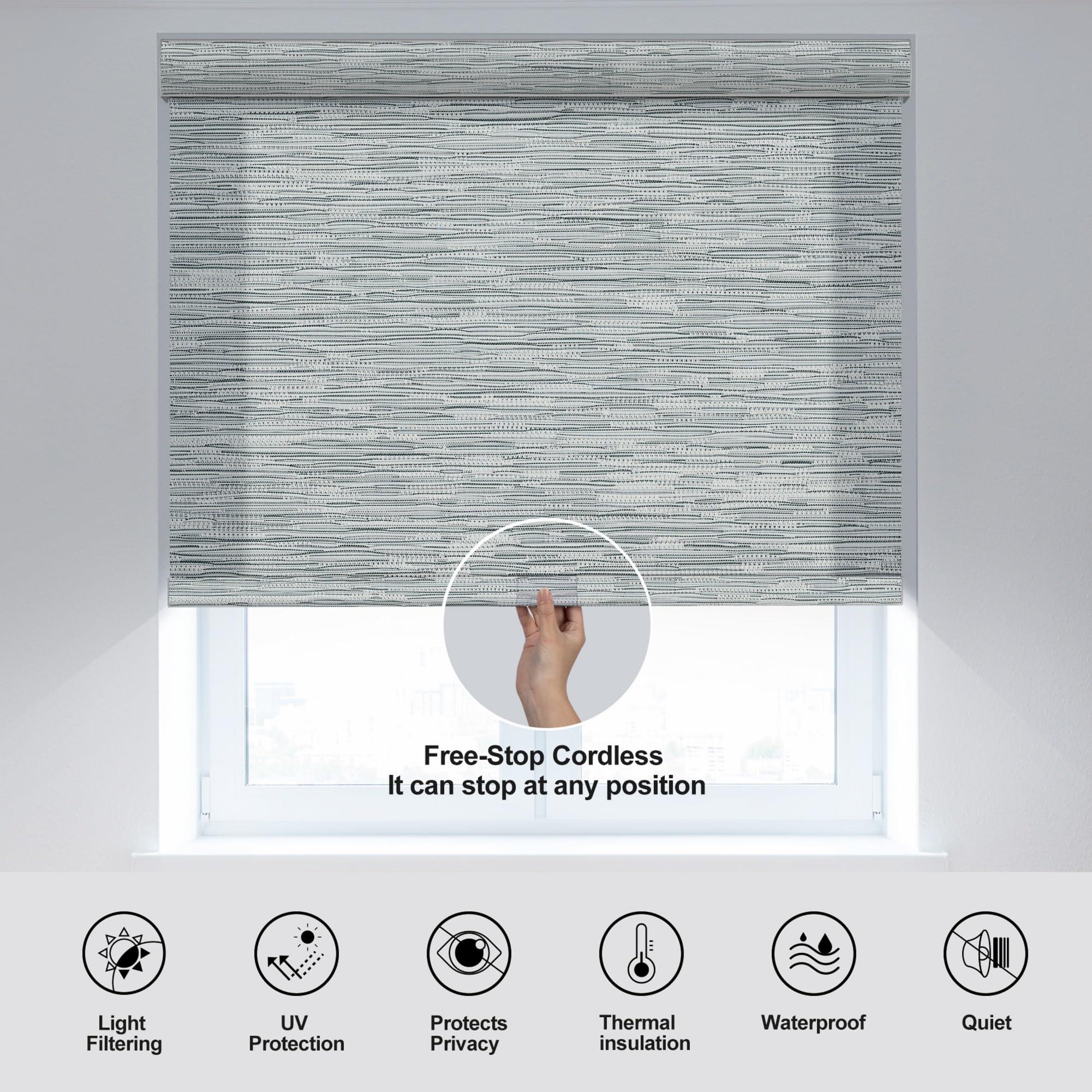 Sulugood Sulugood Roller Shades for Windows Light Filtering Roller Blinds with Cassette Valance Cordless Window Blinds Jacquard Thermal Insulation Energy Saving Shades for Home Door,Gray,21" W x 72" H