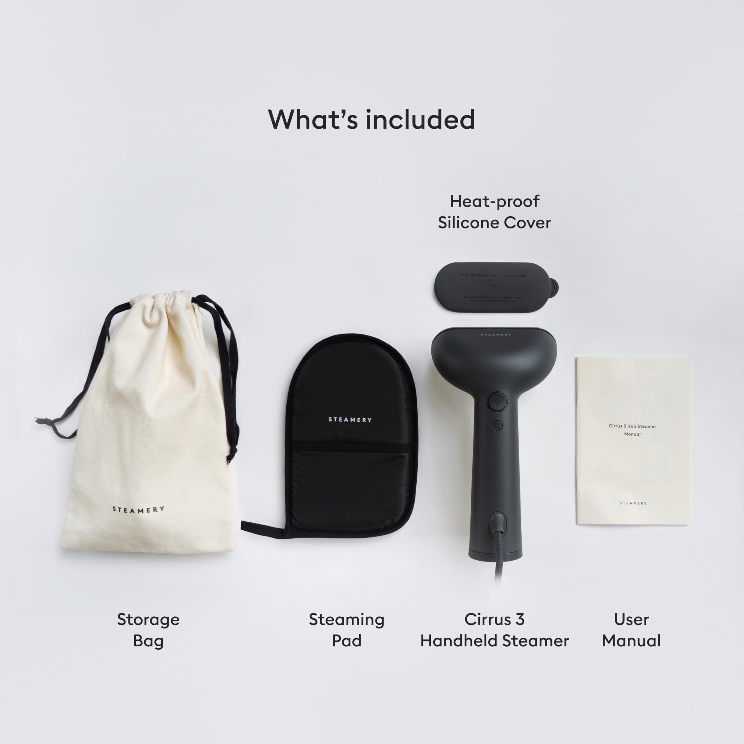 STEAMERY Steamery Handheld Clothes Steamer Cirrus 3, 1200W, US Plug, Heated Ironing Plate, Fast Heat Up, Garment Wrinkle Remover (Black)