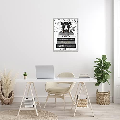 Stupell Industries Stupell Industries Glam Fashion Book Stack Grey Bow Pump Heels Ink, Design by Amanda Greenwood Gray Framed Wall Art, 24 x 30, Black
