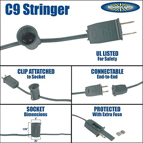 Novelty Lights Novelty Lights C9 Clear Christmas String Light Set - 25 Foot, Indoor/Outdoor, Dimmable, Green Wire