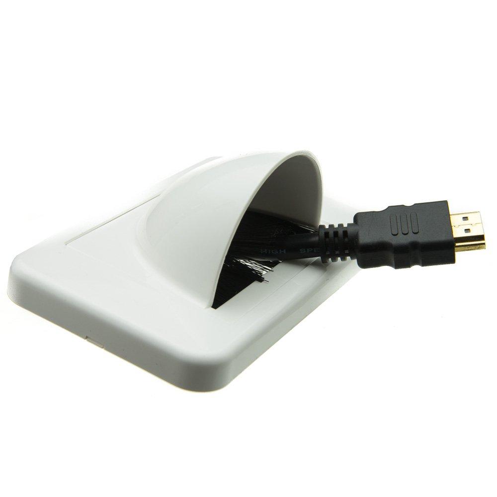 CableWholesale Brush Style Cable Pass-Through Wall Plate Insert with half-moon cover, single gang, white