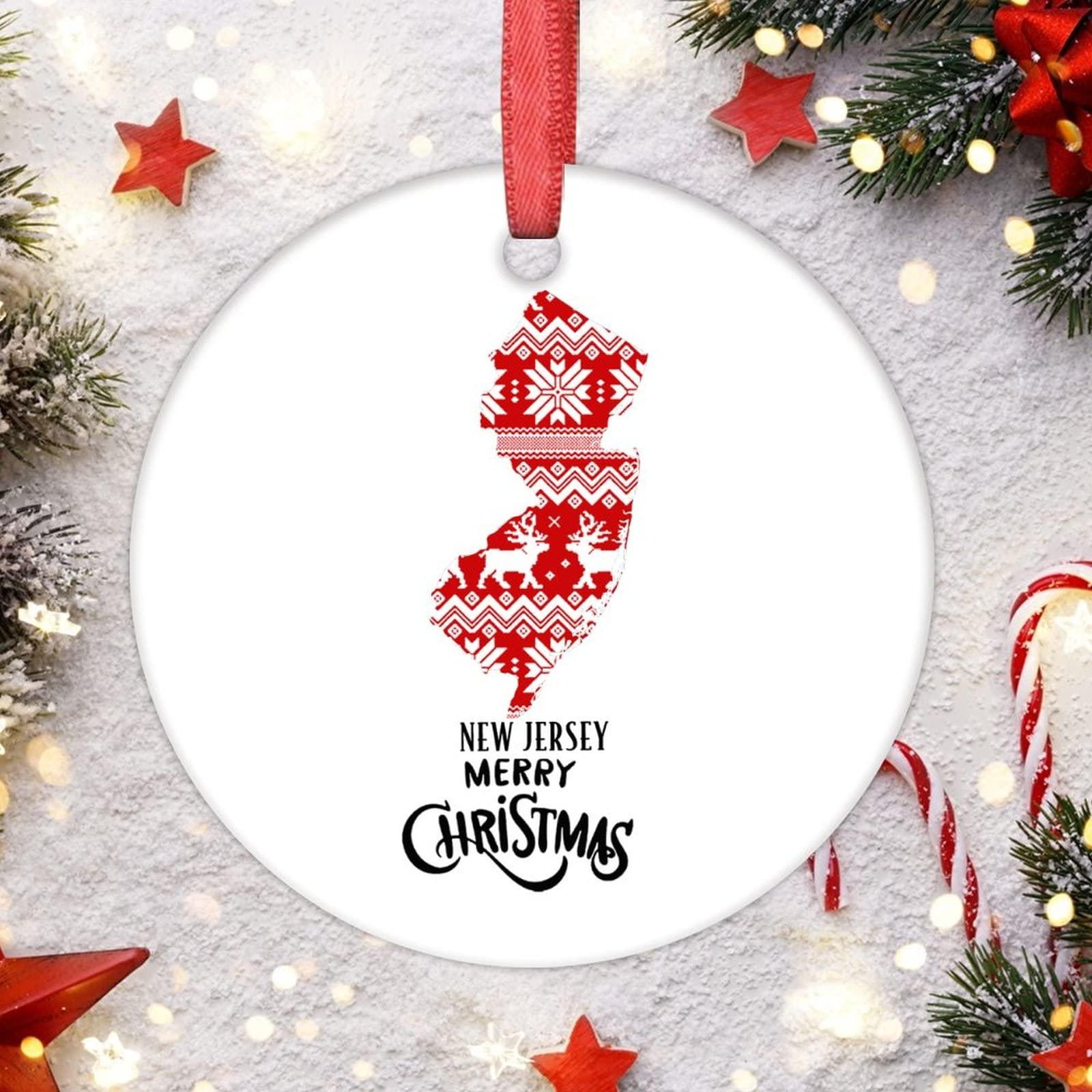 godblessign New Jersey Map Ornaments for Christmas Trees Personalized Home State Christmas Ornament 2022 Merry Christmas Ceramic Round Hanging Ornaments Christmas Keepsake New Year Gifts 3 Inch