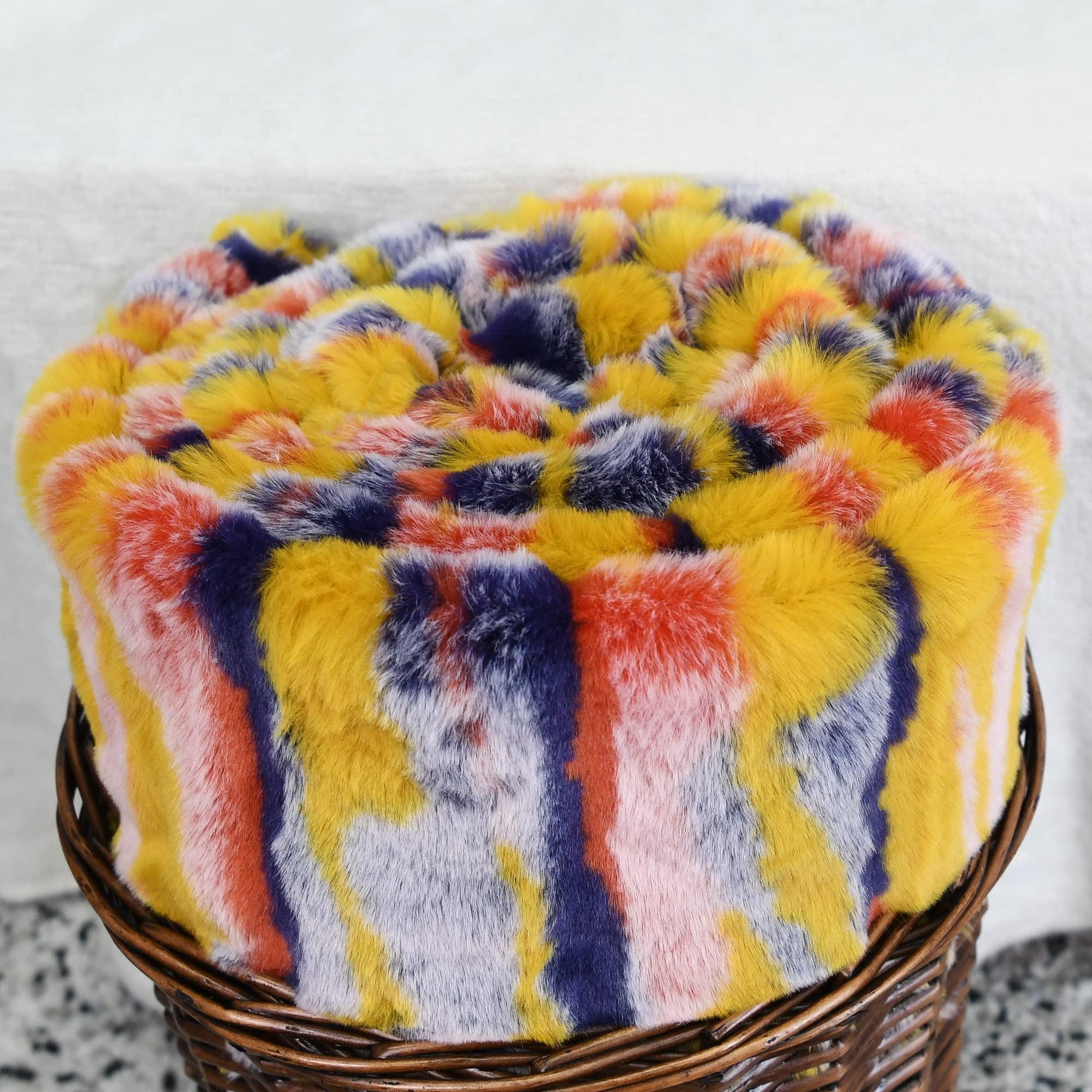 BYTIDE BYTIDE Multi Jacquard Tribal Style Rabbit Faux Fur Plush Throw Blankets with Micromink Back, Soft Warm Cozy Fluffy Fuzzy Luxury Throw for Couch Sofa Chair Bed Cover, 50\" x 60\", Orange Multi