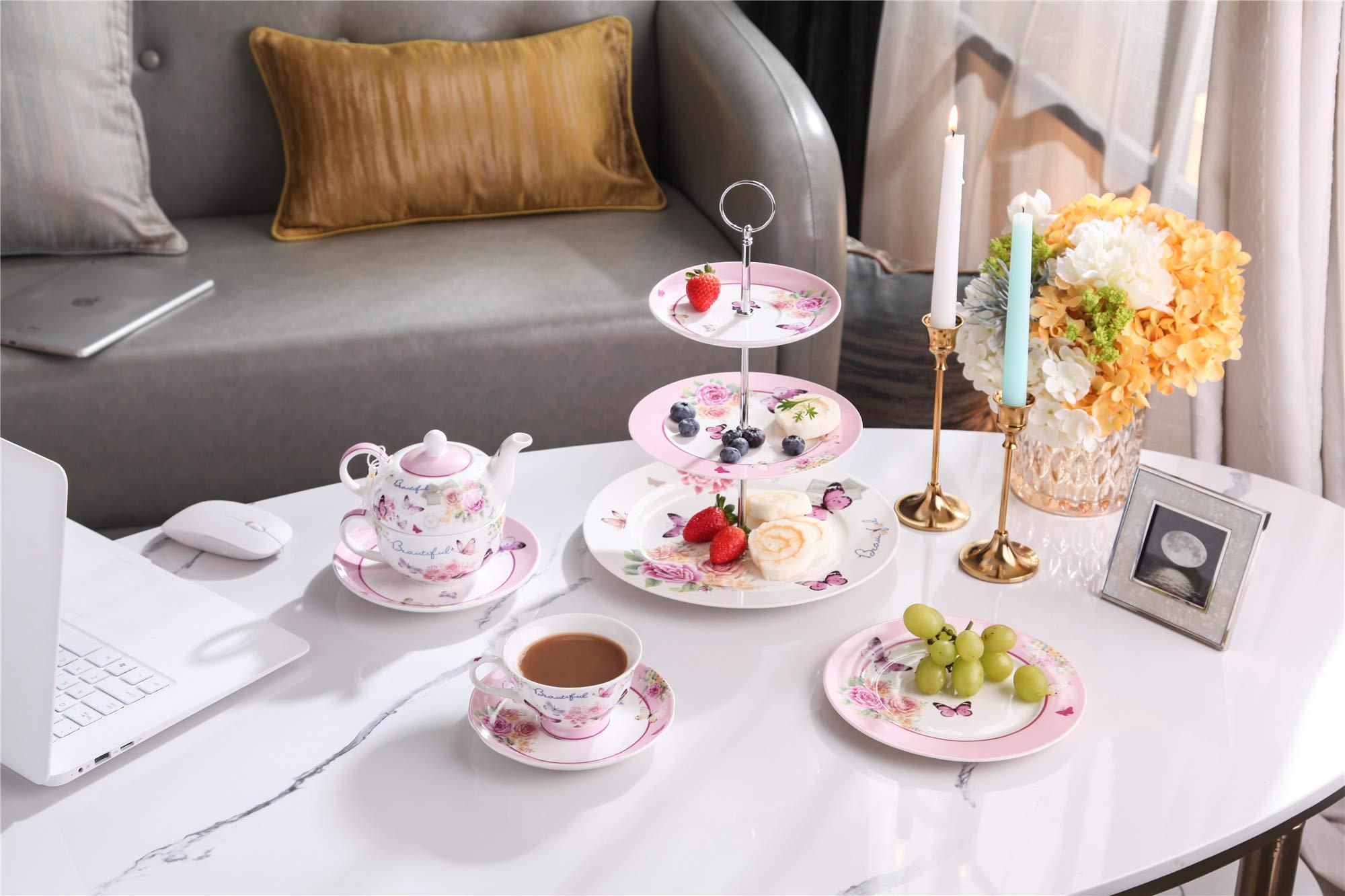 London Boutique London Boutique Tea for One Teapot Cup saucer Set Gift Box (Butterfly Rose)