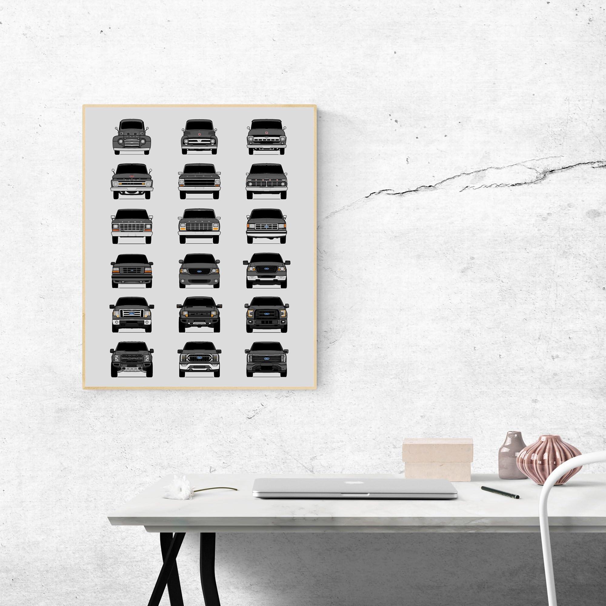 Custom Car Posters Custom Car Posters History of Ford F-150 Generations and Handmade Print of F150 (XL XLT SXT FX4 FX2 Limited Lariat Platinum King Ranch) - Grey, 24x36\" Satin Print (Unframed)- Gift