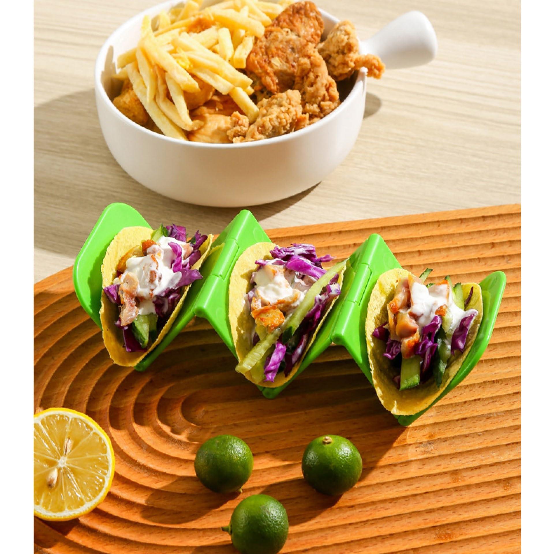 Generic Foldable Taco Holder Stand - 3 Packs (Non-Toxic, BPA Free - Dishwasher & Microwave Safe) Hold 3 Tacos, Hard Plastic Taco Rack, Party Serving Tray Set for Hard and Soft Shell Tacos Tortilla