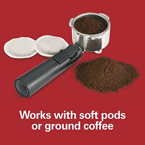 Hamilton Beach Hamilton Beach 15 Bar Espresso Machine, Cappuccino, Mocha, & Latte Maker, with Milk Frother, Make 2 Cups Simultaneously, Works with Pods or Ground Coffee, 50 oz. Water Reservoir, Black