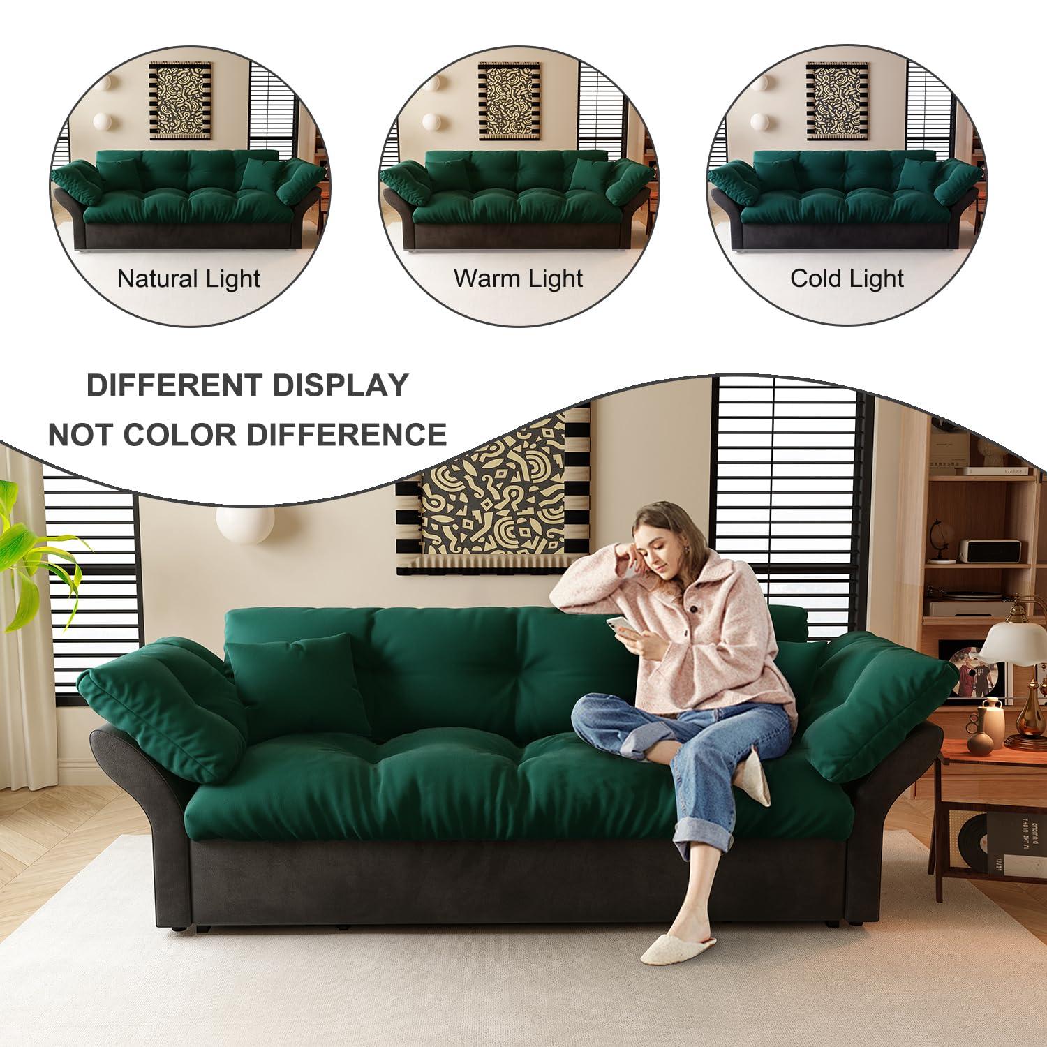 CAPCAEK CAPCAEK 74.8" Queen Pull Out Sofa Bed, Luxury Velvet Convertible Sleeper Couch Futon, Comfy Cloud Pullout Couches,Loveseat Recliner for Living Room Office RV Small Places (Green, 74.8'')