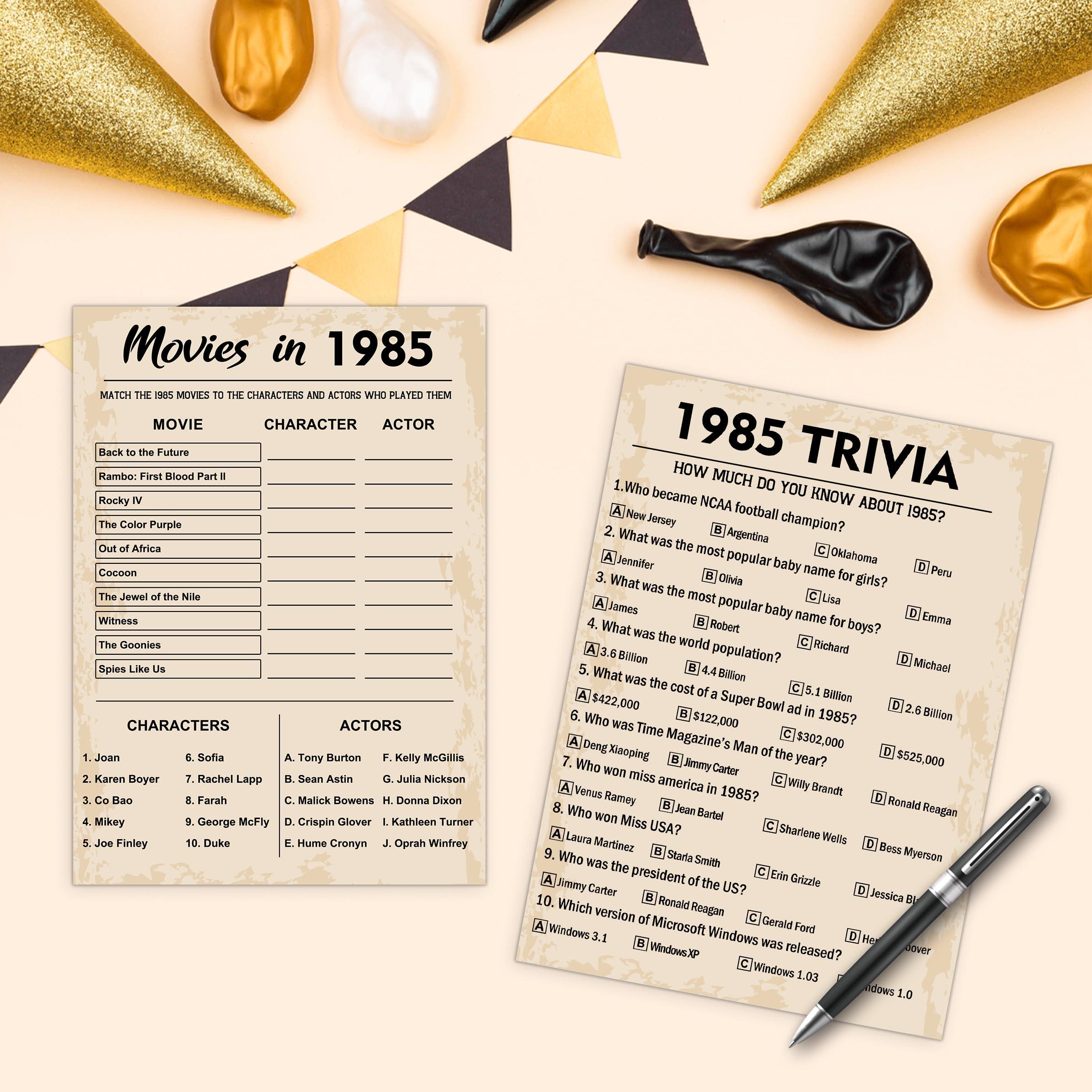 QUPT 40th Birthday Party Games, Set of 3 Activities for 10 Guests, Born in 1984 Games Bundle, Birthday Party Supplies for Adults, Pack of 30 Cards