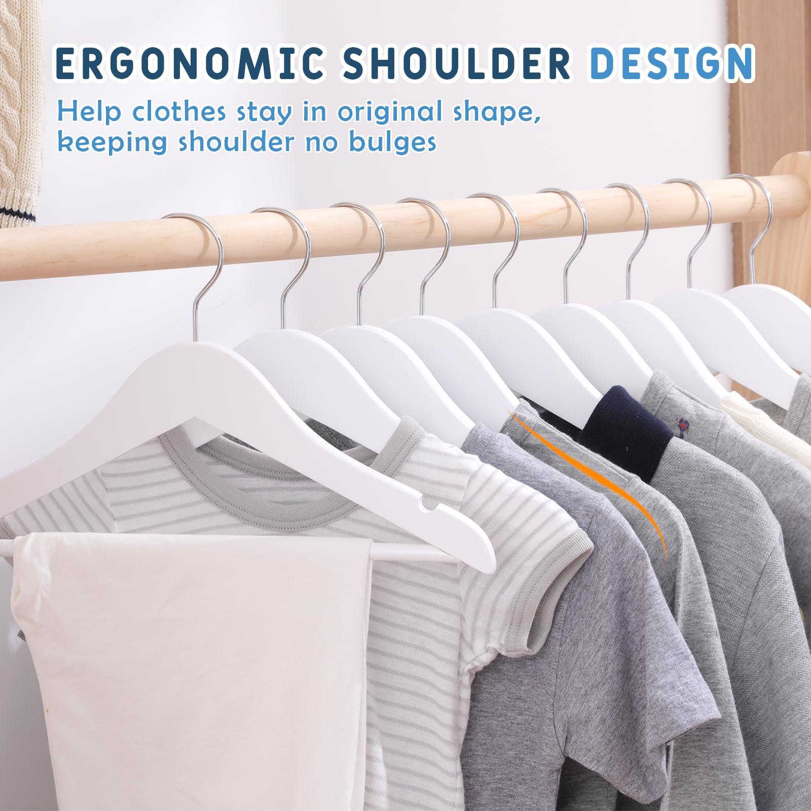 Edergoo Edergoo Kids Wooden Hangers 20 Pack, White Wooden Baby Hangers with Smooth Finish, Solid Wood Childrens Hangers for Clothes, Precisely-Cut Sleek Notches & Swivel Hook Baby Clothes Hangers for Closet