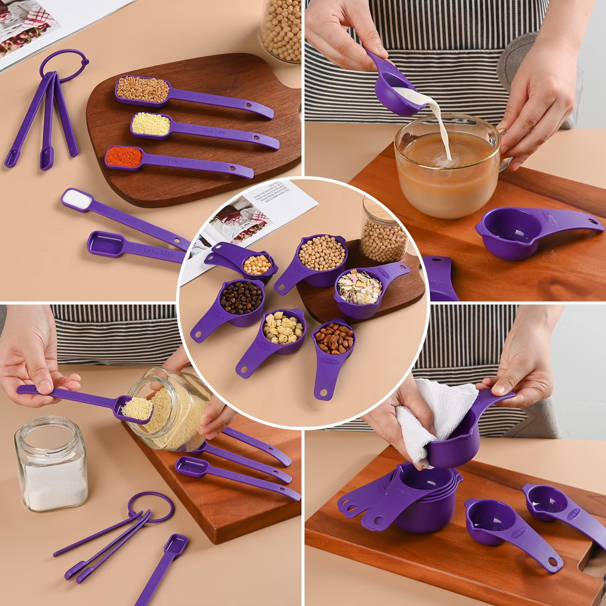 zoyizi zoyizi Measuring Cups and Spoons Set of 15, Plastic Measuring Cups and Spoons for Baking & Kitchen, Engraved Metric & US Markings for Liquid&Dry Measuring, BPA Free, Purple Measuring Cups & Spoons Set