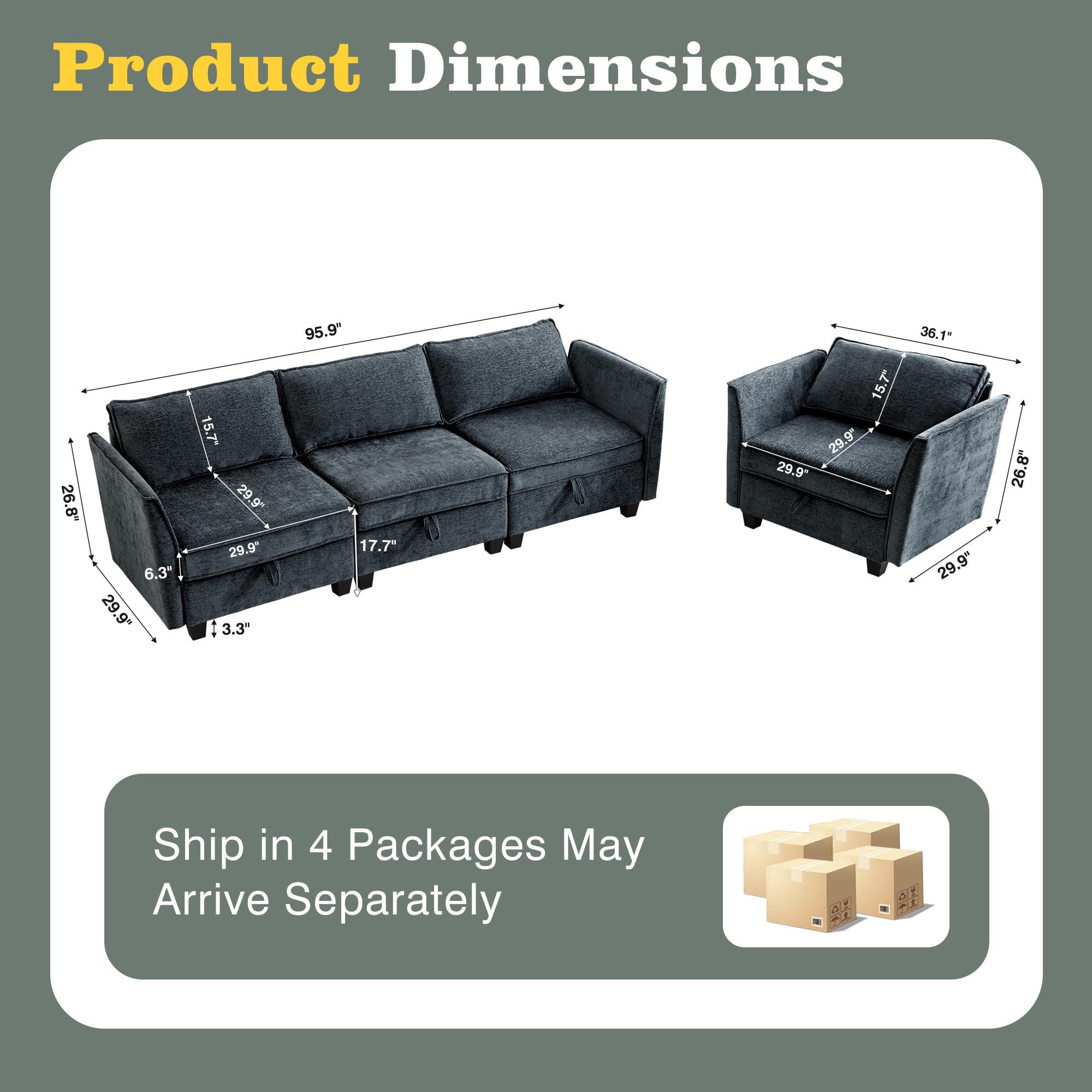 YMXLTD YMXLTD Sectional Couch with Storage, Modular Sectional Sleeper Sofa Cama Moderno Sets for Home Living Room, Lounge Sofa Couch Sectional Convertible for Bedroom, Office - Cloud Couch/Navy Blue Couch