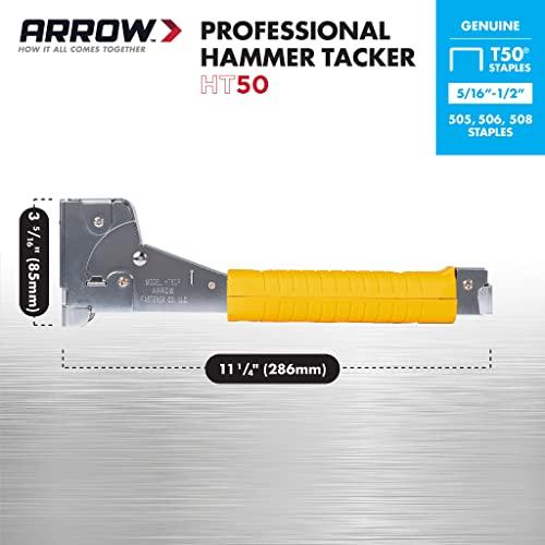 Arrow Fastener Arrow HT50 Heavy Duty Hammer Tacker, Chromed-Steel Manual Stapler with Sure-Grip Handle, Dual-Capacity Rear-Load Magazine, Fits 5/16”, 3/8", or 1/2" Staples