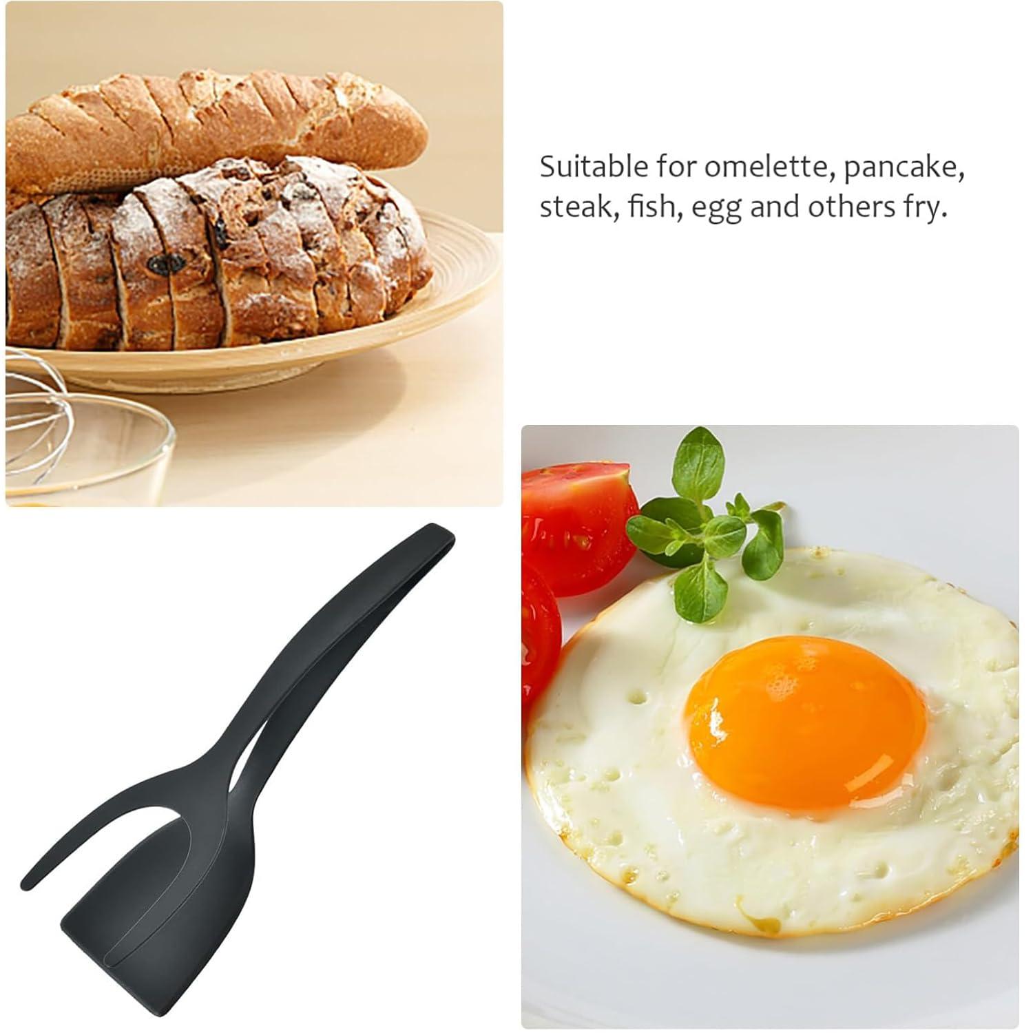 FBBQFF FBBQFF NEW 2024 2 in 1 Grip and Flip Spatula Tongs, Silicone Egg Flipper Tong, Pancake Turner Omelet Making Spatula, Fish French Toast Tongs, Non Stick Cooking Spatula for Home Kitchen (Black)